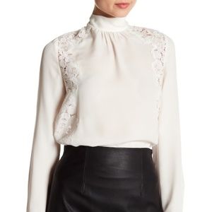 Rebecca Taylor Lace Trim Silk Top
